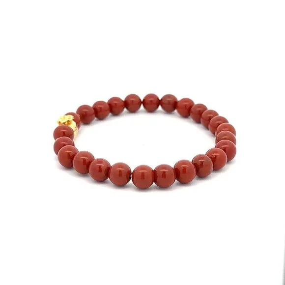 18K Gold Money Bag Lucky Charm Beads Bracelet Gemstones Red Jasper 6mm - Picture 3 of 5
